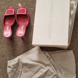 MANOLO BLAHNIK Buckle Suede Mules